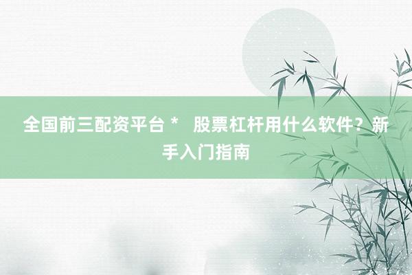 全国前三配资平台 *   股票杠杆用什么软件？新手入门指南