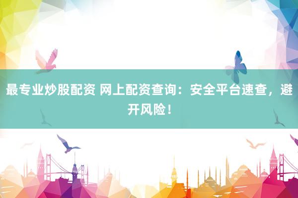 最专业炒股配资 网上配资查询：安全平台速查，避开风险！