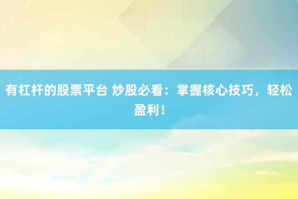 有杠杆的股票平台 炒股必看：掌握核心技巧，轻松盈利！