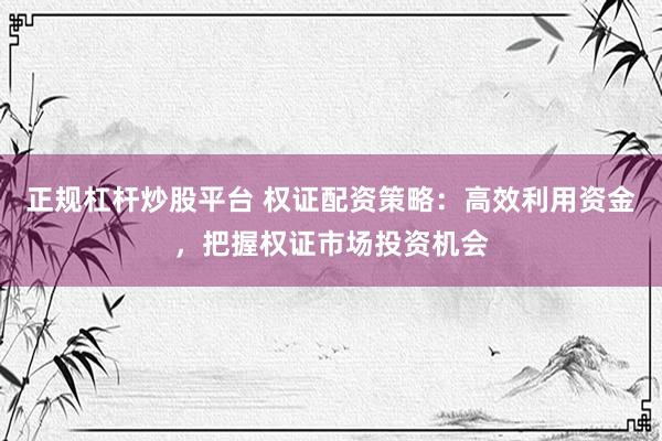 正规杠杆炒股平台 权证配资策略：高效利用资金，把握权证市场投资机会
