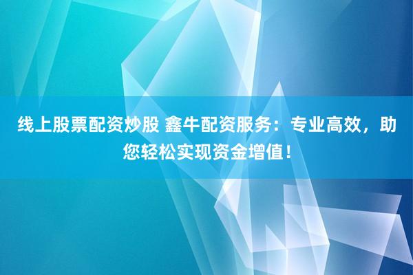 线上股票配资炒股 鑫牛配资服务：专业高效，助您轻松实现资金增值！