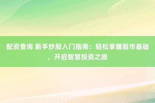 配资查询 新手炒股入门指南：轻松掌握股市基础，开启智慧投资之旅