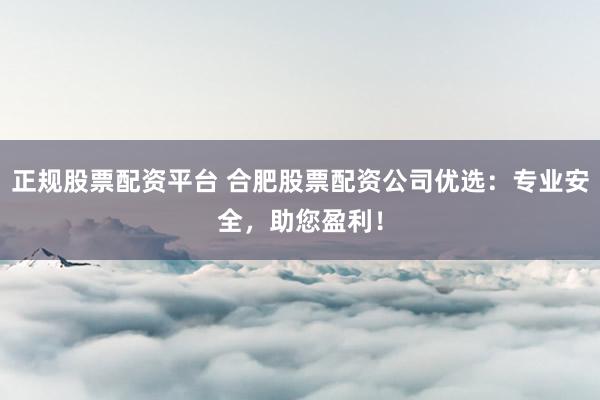 正规股票配资平台 合肥股票配资公司优选:专业安全,助您盈利!