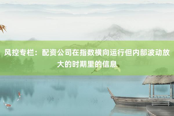 风控专栏：配资公司在指数横向运行但内部波动放大的时期里的信息